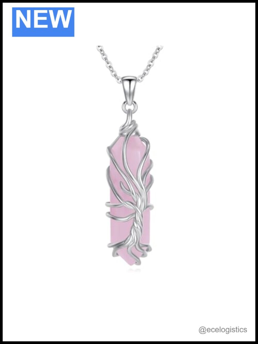925 Sterling Silver Tree of Life Pendant Necklace with Rose Quartz